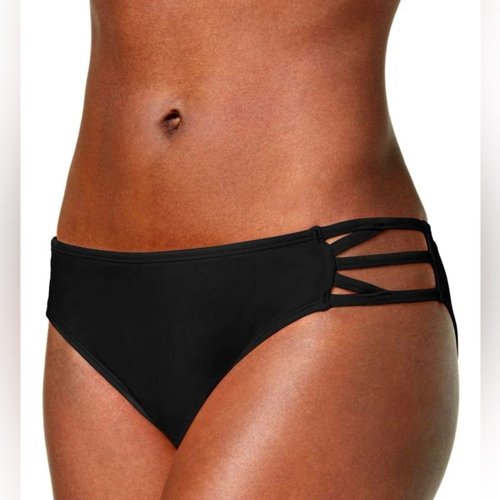 NWT California Waves Black Strappy Hipster Bikini Bottom